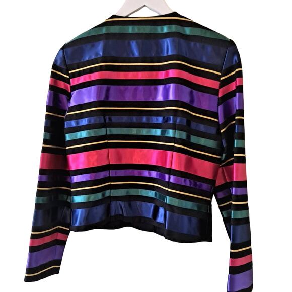 Talbots Black Multicolored Stripes Crew Neck Long Sleeve Polyester Jacket - 8 - Picture 4 of 6